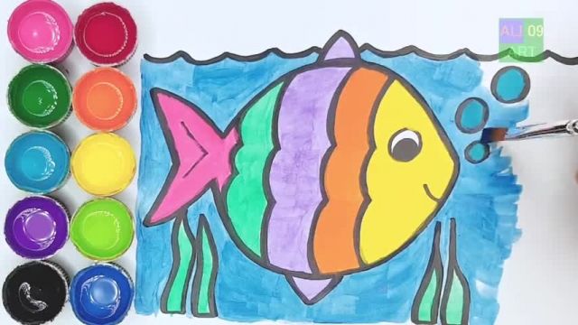 آموزش نقاشی به کودکان - کشیدن ماهی رنگی