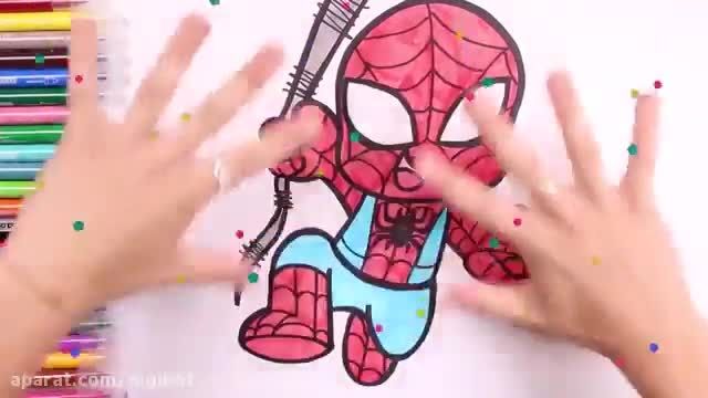 آموزش نقاشی به کودکان -طراحی مرد عنکبوتی کارتونی