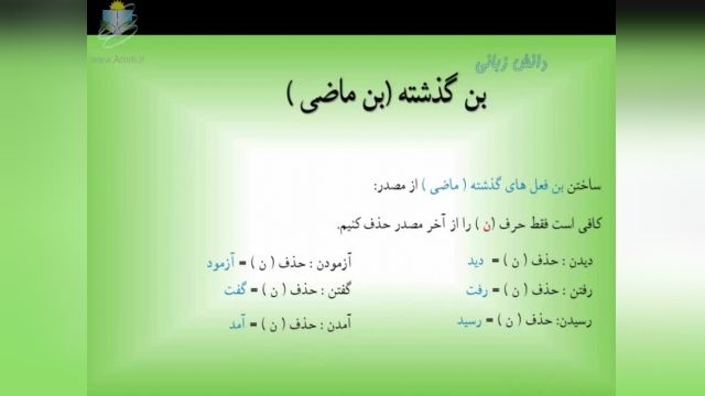 آموزش رایگان پایه هفتم – ادبیات - دانش زبانی - ساختن بن از مصدر