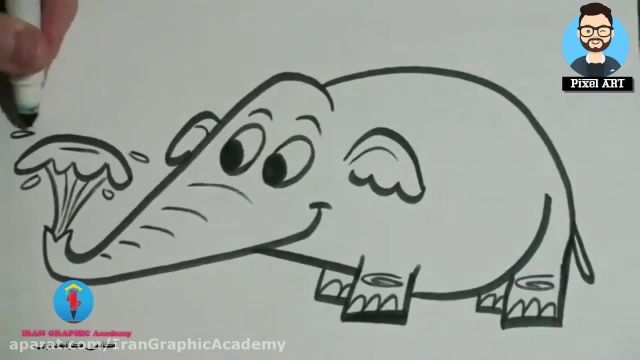 آموزش نقاشی کودکان : طراحی فیل کوچولو با ماژیک 