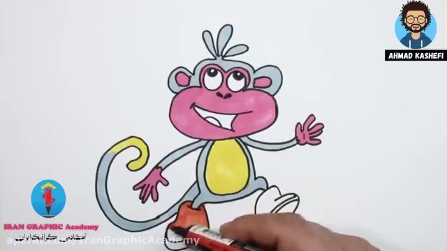 آموزش نقاشی کودکان : نقاشی و طراحی میمون بازیگوش و رنگ آمیزی 