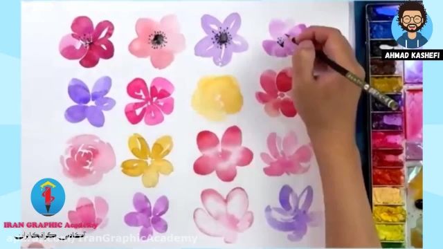 آموزش نقاشی کودکان :نقاشی گل و شکوفه با آبرنگ  