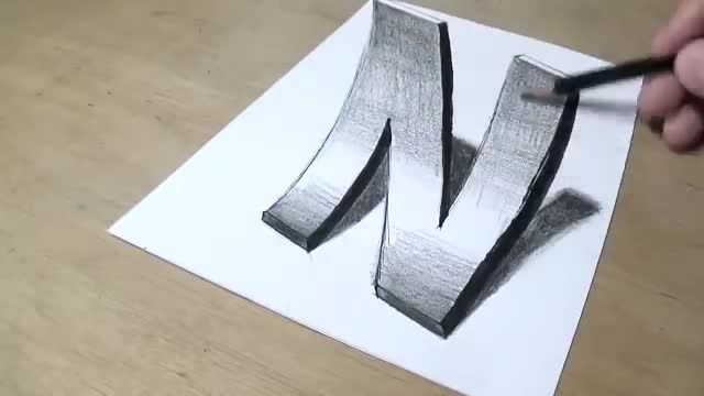 فیلم آموزش نقاشی سه بعدی با مداد - "حرف n"