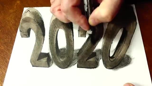 فیلم آموزش نقاشی سه بعدی با مداد - " عدد 2020 "