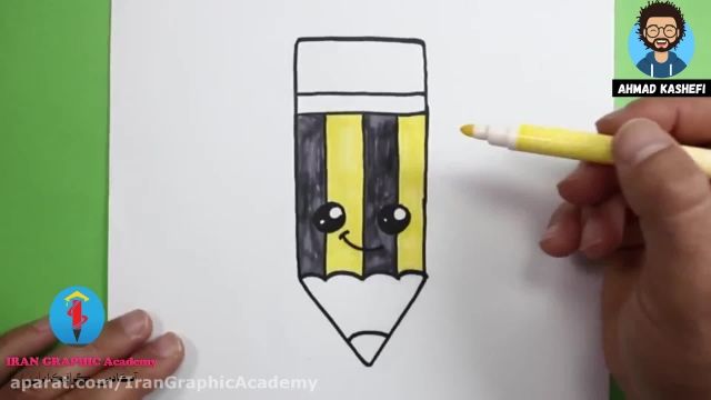 آموزش نقاشی کودکان : نقاشی مداد خندان و رنگ آمیزی  