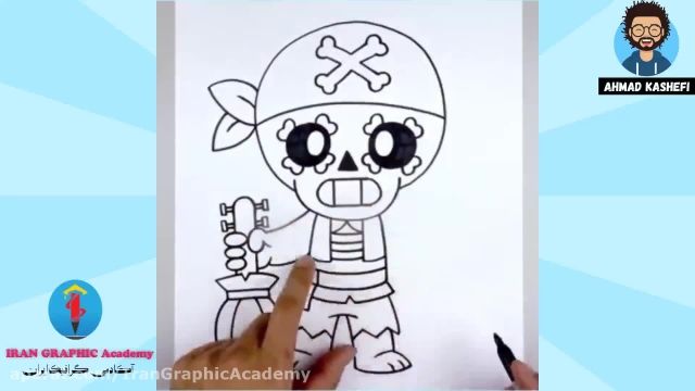 آموزش نقاشی کودکان : نقاشی و طراحی دزد دریایی و رنگ آمیزی 