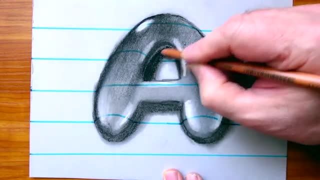 فیلم آموزش نقاشی سه بعدی با مداد -  " حرف a "
