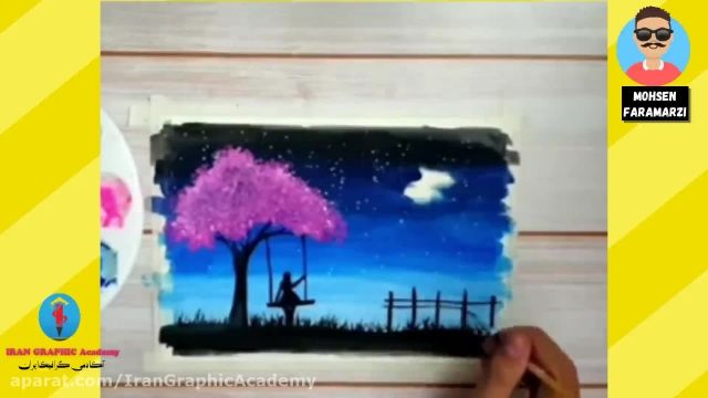 آموزش نقاشی کودکان :نقاشی درخت عشق با آبرنگ  