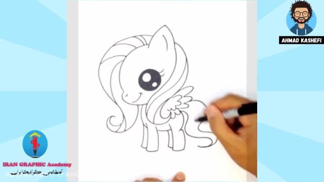 آموزش نقاشی کودکان : نقاشی و طراحی اسب کوچولو تک شاخ و رنگ آمیزی