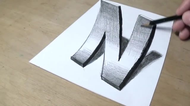اموزش نقاشی سه بعدی با مداد (حرف n)