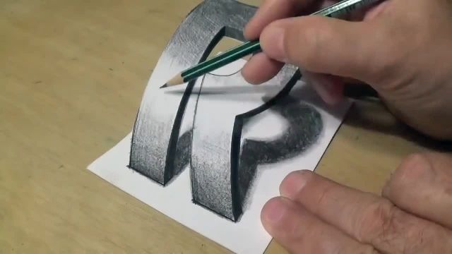 اموزش طراحی سه بعدی با مداد ( حرف r )