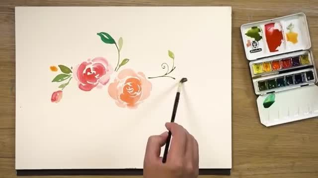 آموزش گام به گام نقاشی با آبرنگ برای مبتدیان ( گل رز )