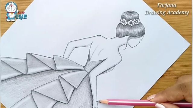 اموزش طراحی با مداد برای مبتدیان ( دختر با لباس زیبا )