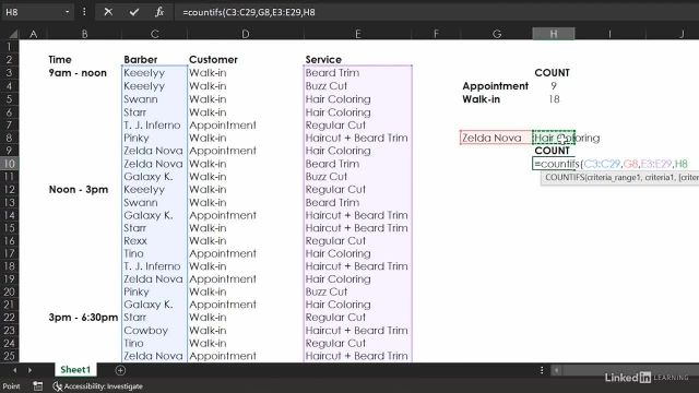 آموزش  COUNTIFS - Excel  : شمارش ورودی ها بر اساس شروط