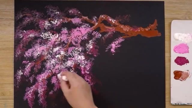 آموزش تکنیک های اسان نقاشی ( کشیدن درخت با رنگ اکرلیک )