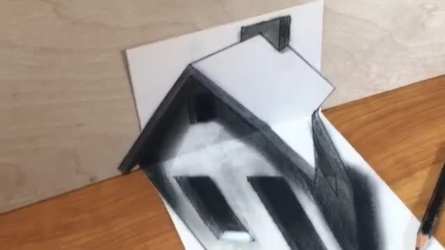 اموزش گام به گام نقاشی سه بعدی برای مبتدیان (یک خانه ساده)