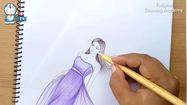 اموزش ابتدایی طراحی با مداد ( دختر با لباس زیبا )
