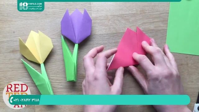 اوریگامی _ ساخت کاردستی گل لاله با کاغذ رنگی 