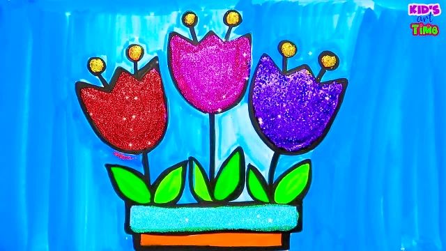 اموزش رنگ امیزی و طراحی گل لاله ها برای کودکان