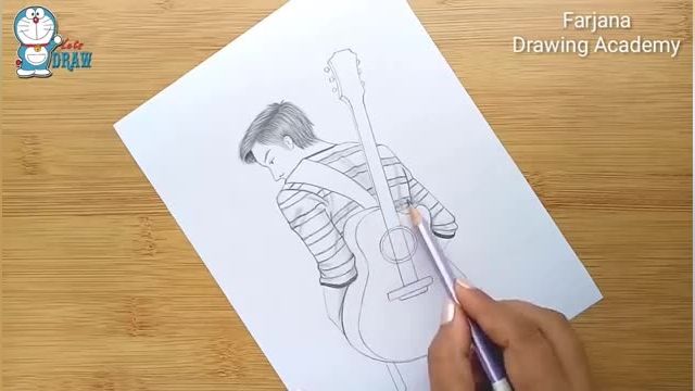 آموزش طراحی با مداد برای مبتدیان ( پسر با گیتار )