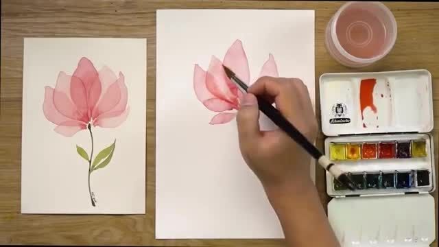 آموزش گام به گام نقاشی با آبرنگ برای مبتدیان (گلبرگهای لایه ای)