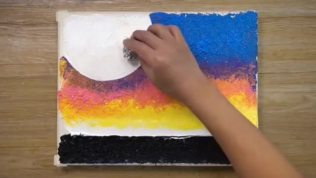 آموزش نقاشی با تکنیک آسان و راحت برای مبتدیان (قدم زدن زیر نور ماه)
