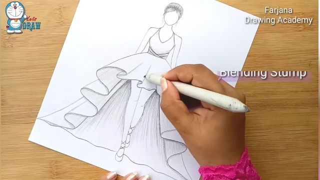 آموزش گام به گام طراحی با مداد برای مبتدیان ( دختر با پیراهن زیبا )