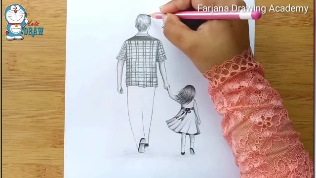اموزش گام به گام طراحی با مداد برای مبتدیان (دختر و پدر)