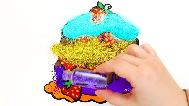 اموزش نقاشی و رنگ امیزی برای کودکان (کیک توت فرنگی)