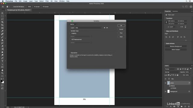 آموزش فتوشاپ برای عکاسان - کار با پنجره ی variables در تمپلت ها 