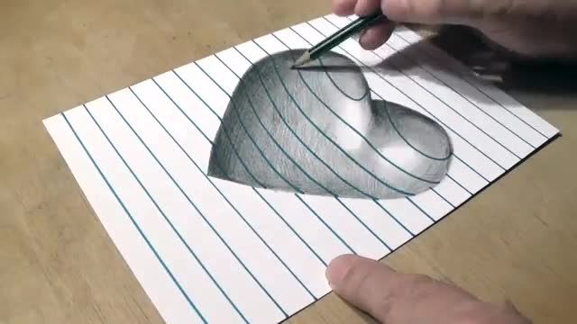 آموزش نقاشی سه بعدی با مداد برای مبتدیان ( قلب )