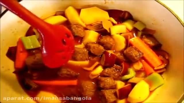 آموزش ویدیویی روش پختن تاس کباب با گوشت گاو