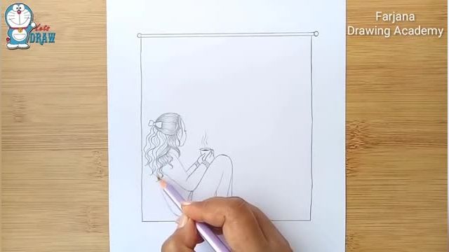 آموزش گام به گام طراحی با مداد برای مبتدیان ( دختر کنار پنجره )