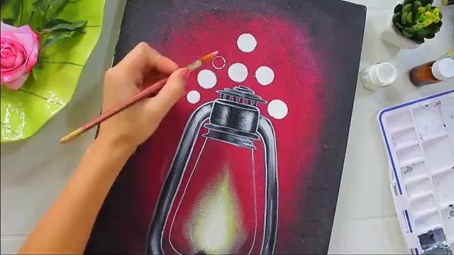 نقاشی اکریلیک چراغ نفتی