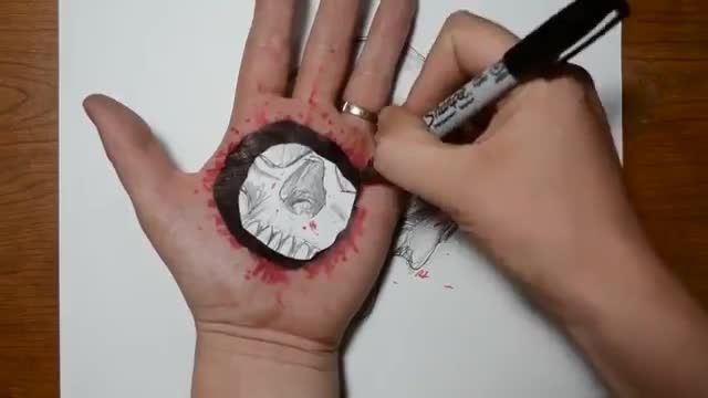 نقاشی سه بعدی سوراخ درون دست