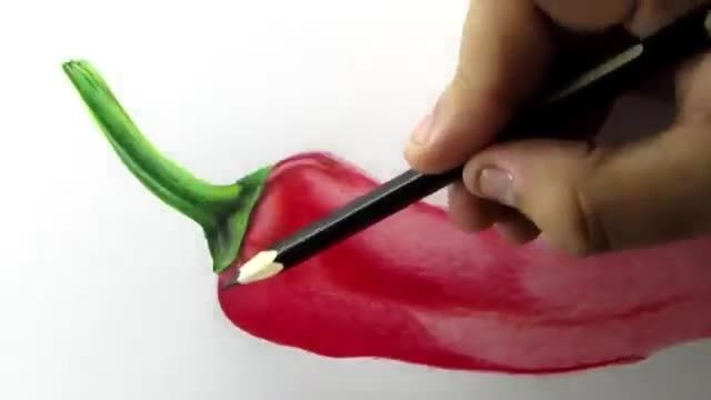 نقاشی با مداد رنگی فلفل قرمز