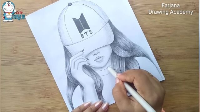 آموزش طراحی با مداد (دختر با کلاه BTS)