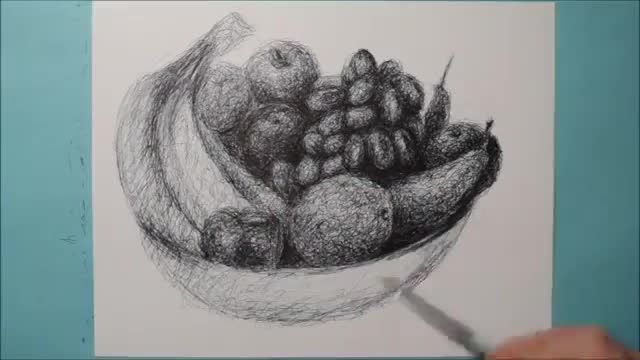 طراحی با خودکار سبد میوه