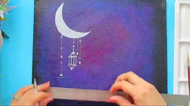 نقاشی اکریلیک کهکشان و ماه