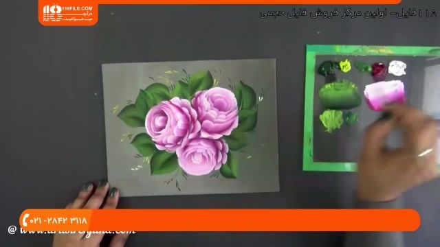 آموزش نقاشی گل رز صورتی بر روی پارچه 