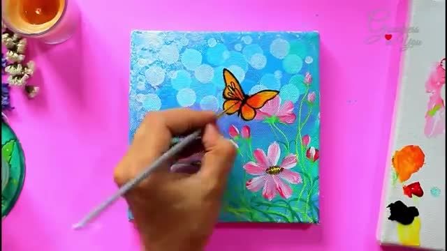 نقاشی اکریلیک پروانه با جلوه بوکه