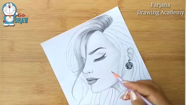 آموزش نقاشی با مداد سیاه - دختری با چشمان بسته