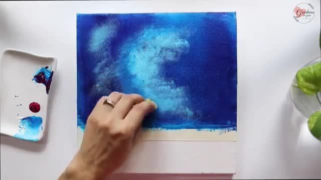 نقاشی اکریلیک کلبه در کهکشان