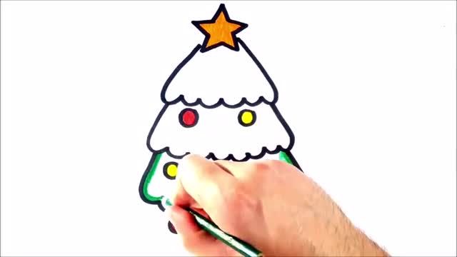 آموزش تصویری نقاشی برای کودکان - نقاشی درخت کاج کریسمس بسیار زیبا و ساده !