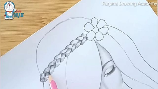 آموزش تصویری نقاشی به زبان ساده برای کودکان - (نقاشی دختر به صورت قلم سیاه)