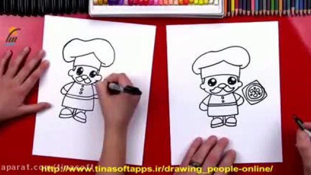 آموزش تصویری نقاشی به زبان ساده برای کودکان - (نقاشی سر آشپز)