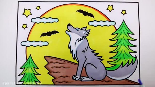 آموزش تصویری نقاشی به زبان ساده برای کودکان - (نقاشی گرگ و خفاش)