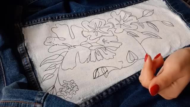 آموزش نقاشی روی لباس - نقاشی مینیمال جذاب روی کت جین