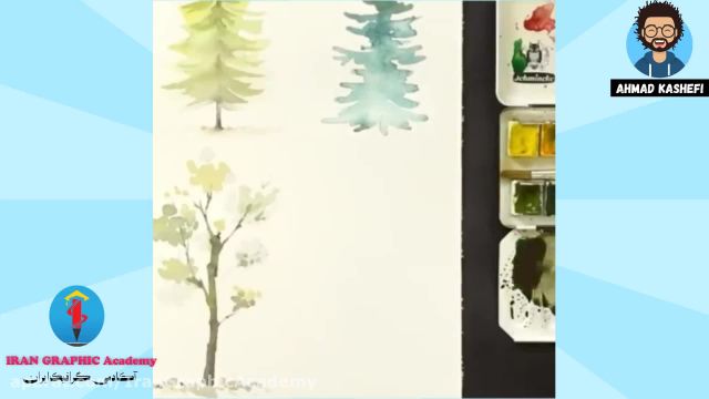 آموزش تصویری نقاشی به زبان ساده برای کودکان - (نقاشی درختان با آبرنگ)