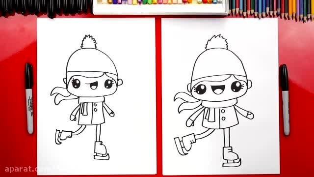 آموزش تصویری نقاشی به زبان ساده برای کودکان - (نقاشی اسکیت باز دختر)
